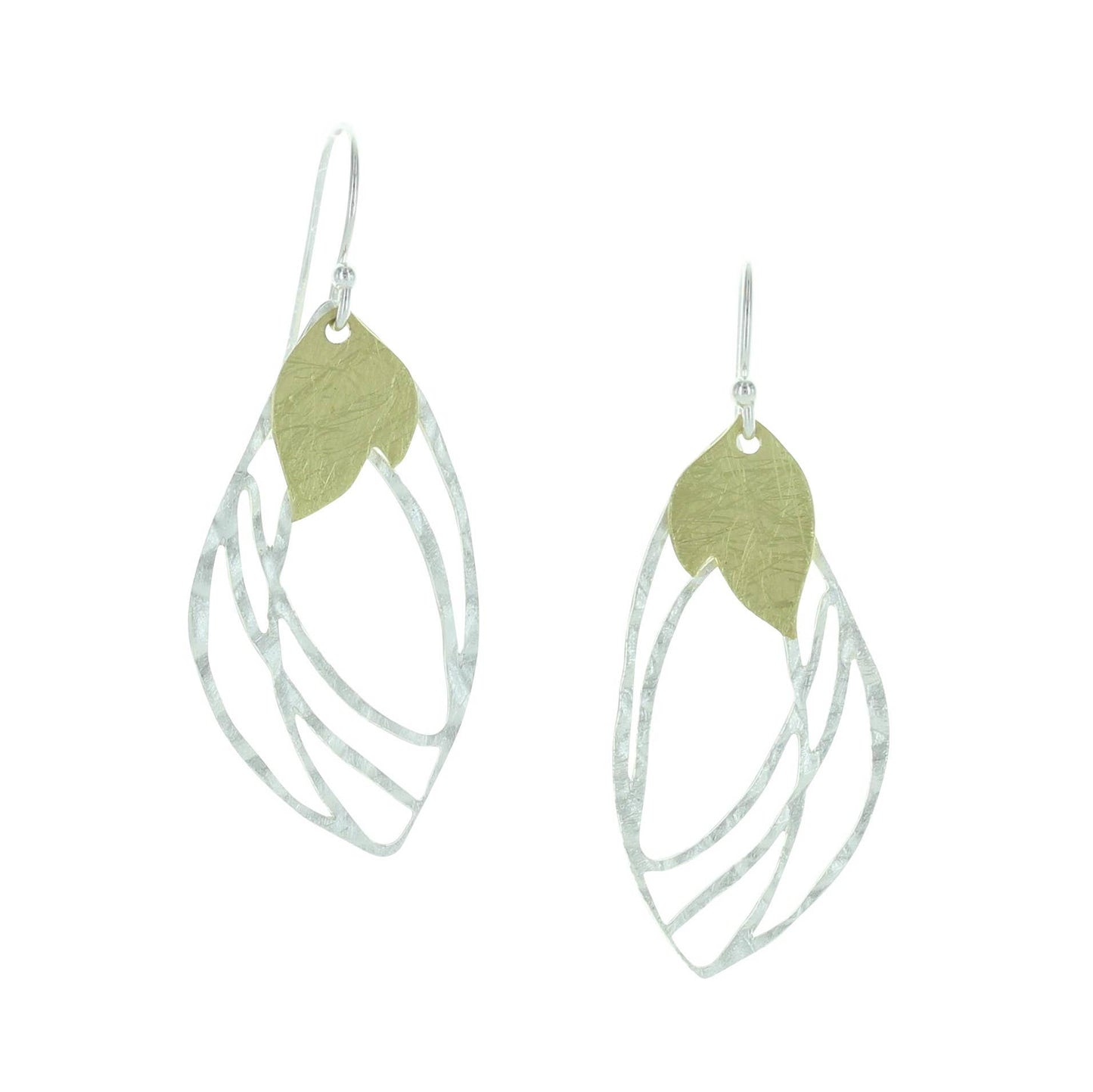 Two Tone Hammered Leaf Earrings