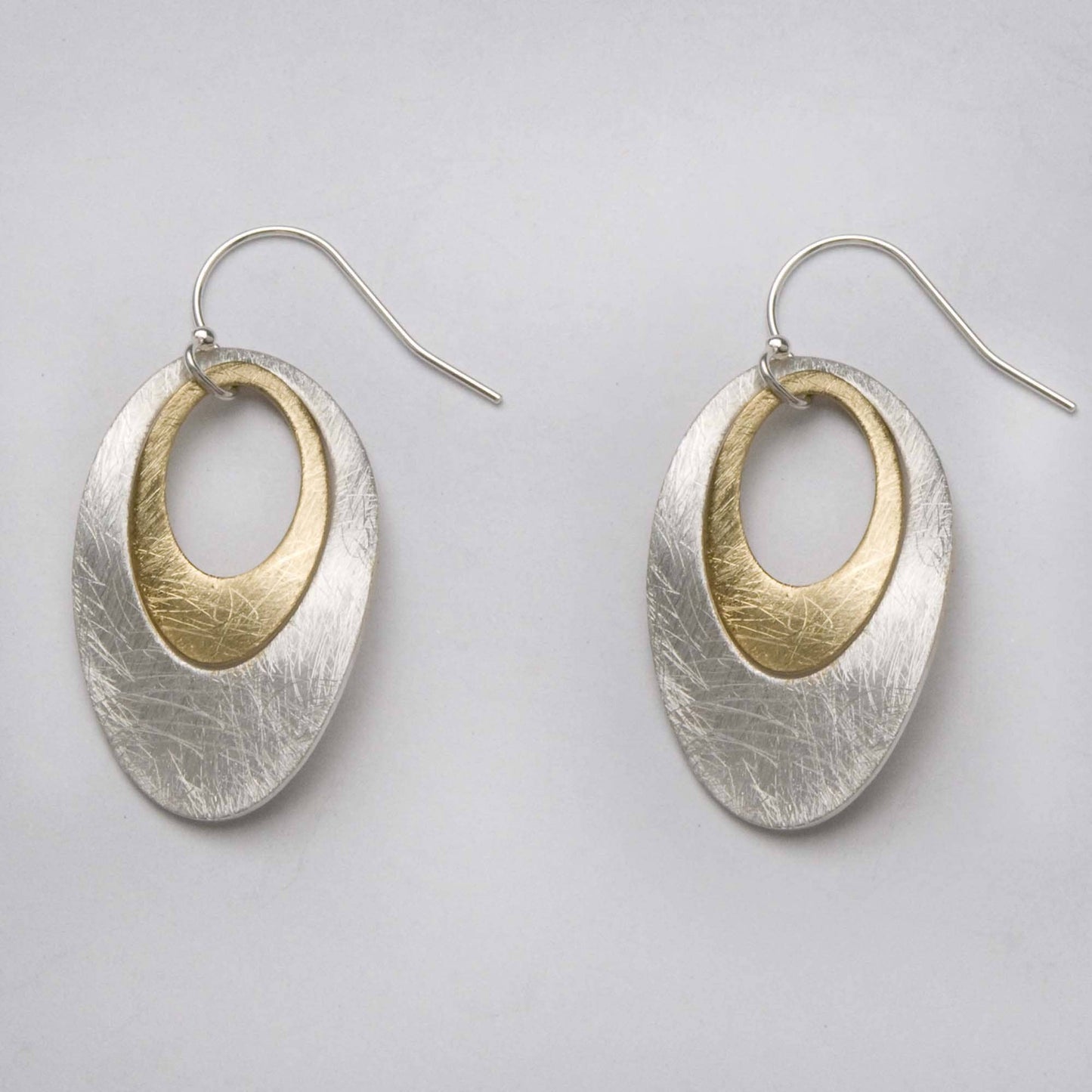 Two Tone Brush Oval Earrings