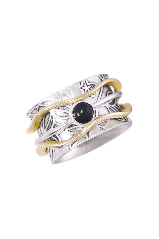 Black Onyx Floral Pattern Spinner Ring
