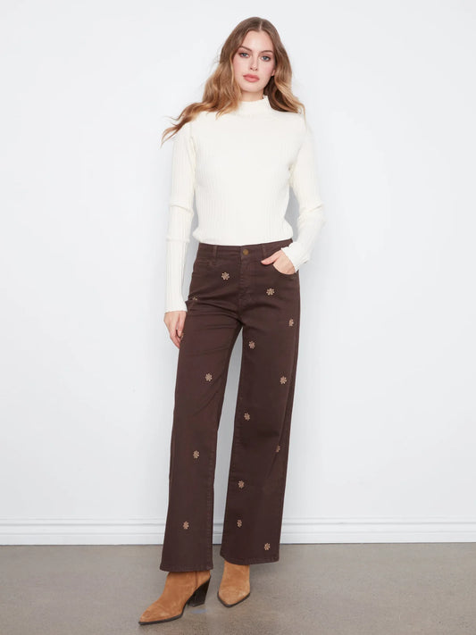 Embroidered Twill Jeans