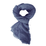 Viscose cotton bohemian eyelash fringe solid Denim blue lightweight oblong scarf BY RUBYZAAR