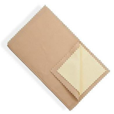 Polishing Cloth. Use the non-abrasive Chamois 8 " x 10" Tan and White Polishing Cloth to care for your Sterling Silver Jewelry and household silver. The WHITE cloth contains the cleaning ingredients to polish. The TAN cloth is to buff and shine. Handle only the Tan cloth to keep your fingers clean as you polish. Gently rub your silver to shine and return cloth to a sealed zip lock bag in order to maintain it for multiple uses.