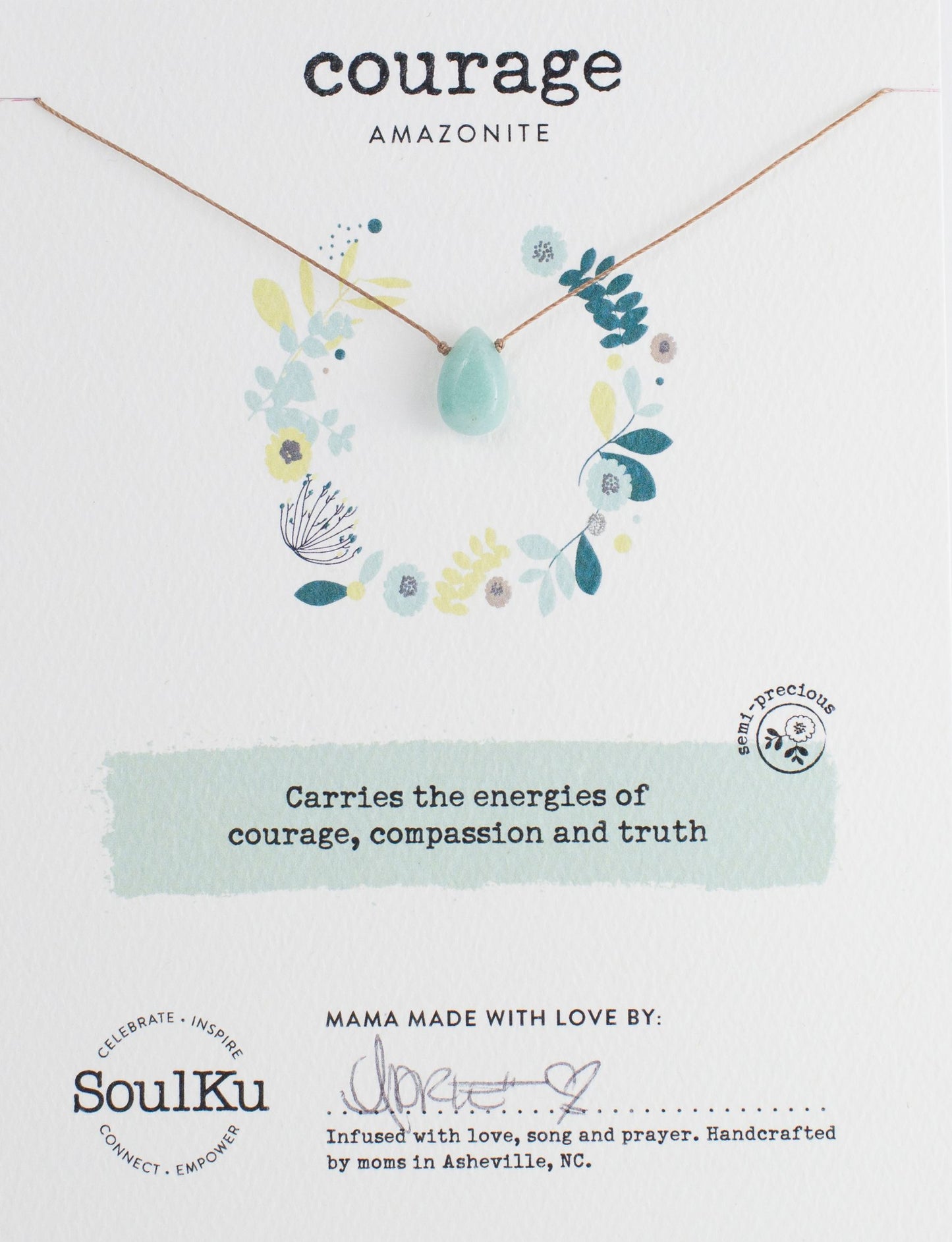 Amazonite Soulku Soul - Full Teardrop Necklace adjustable nylon cord necklace semi-precious stone birthstone hand made in USA for girls women 