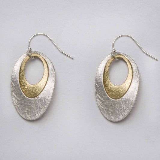 Two Tone Brush Oval Earrings