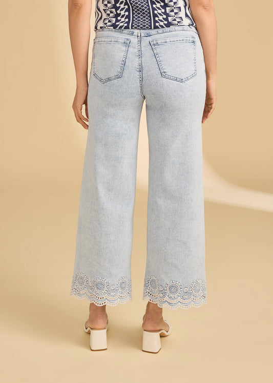 Embroidered Wide Leg Jean