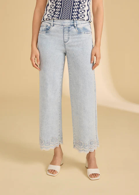 Embroidered Wide Leg Jean