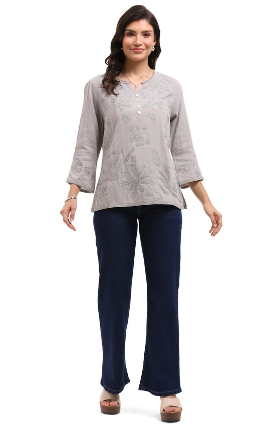 Embroidered Pearl Top
