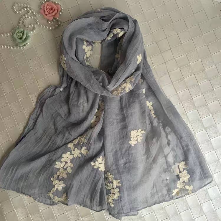 Petunia Embroidered Scarf