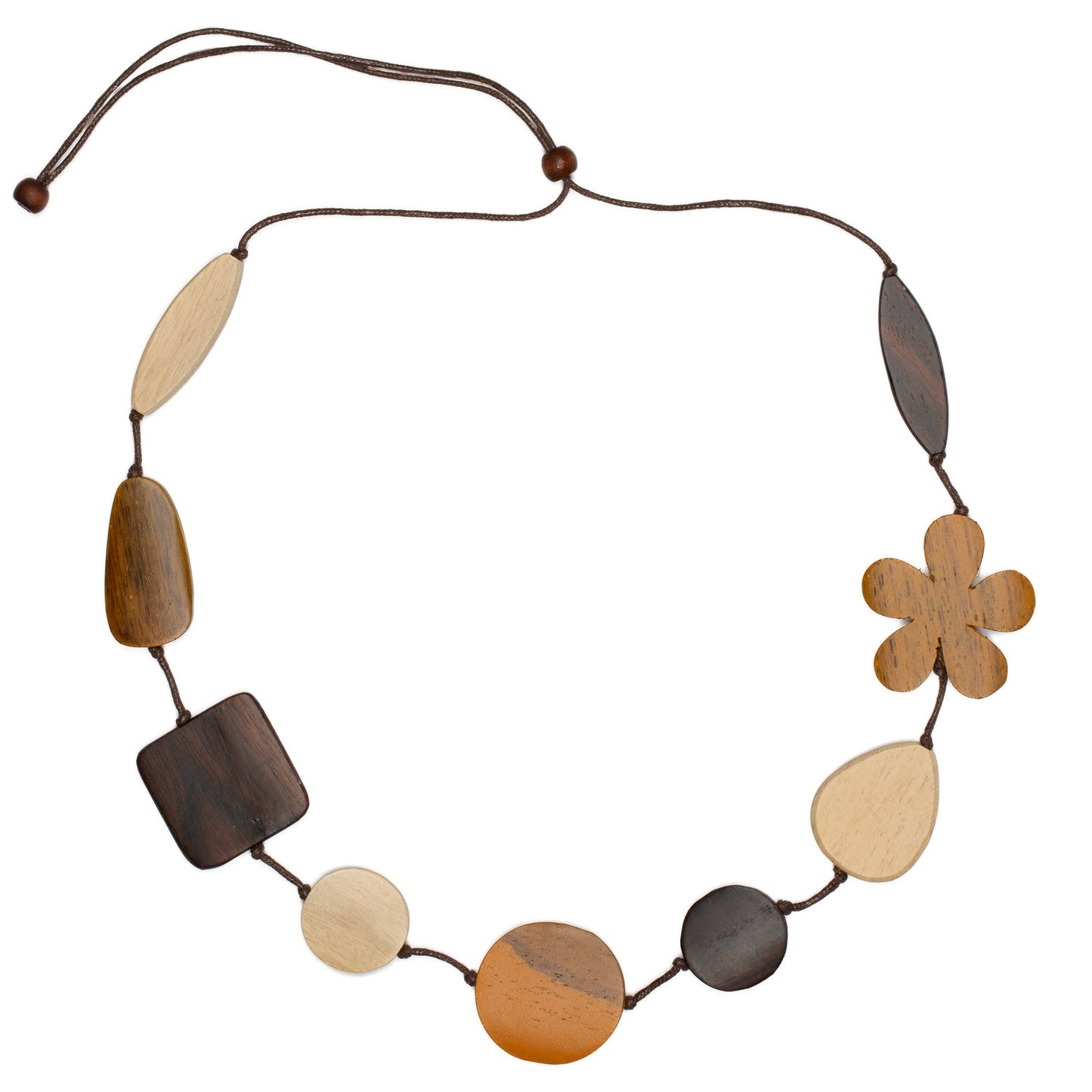 Wood Mix Shape & Flower Necklace