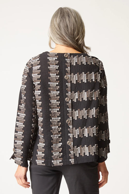 Embroidered Button Back Pullover