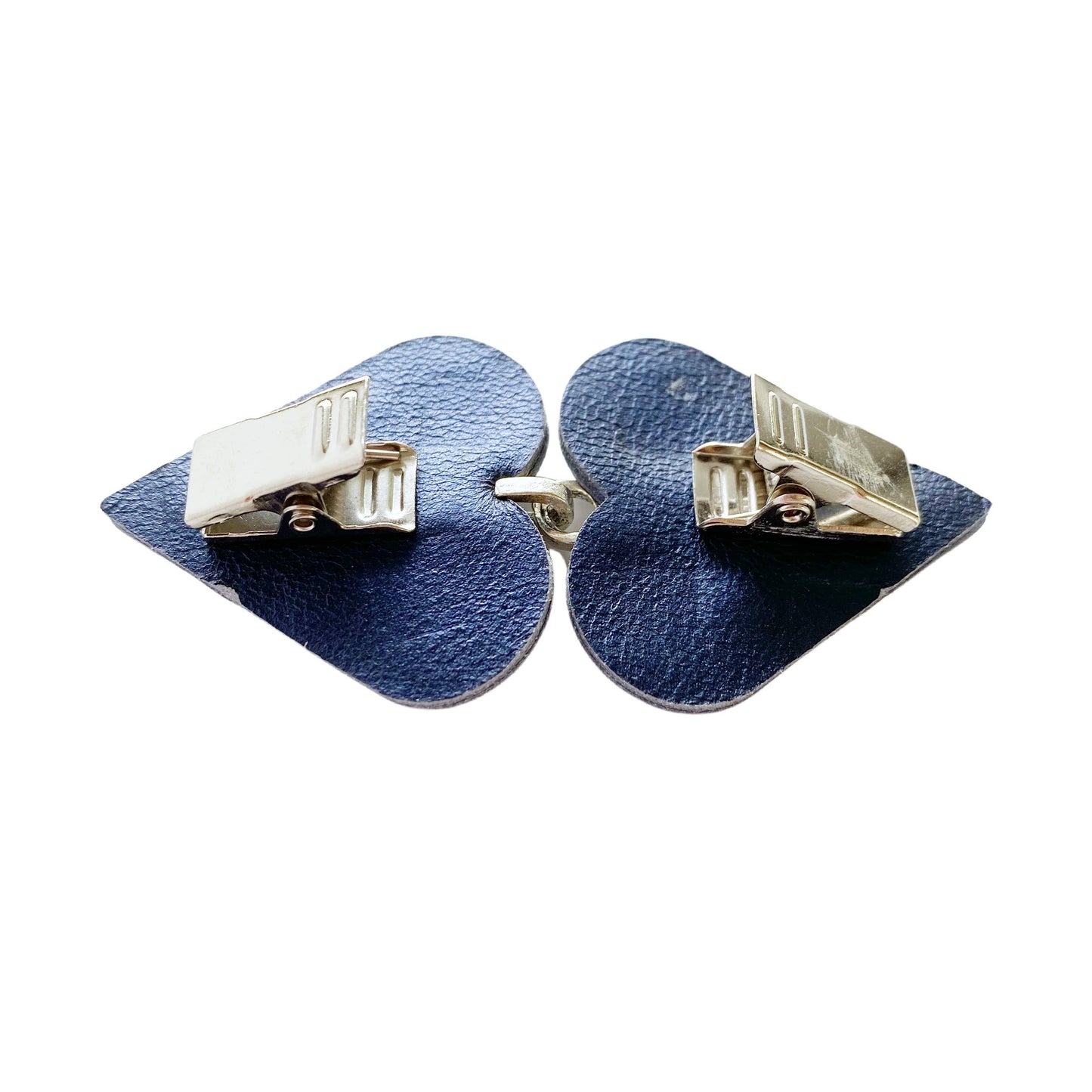 Cloak Clasp - Silver Leaf on Navy Blue Leather