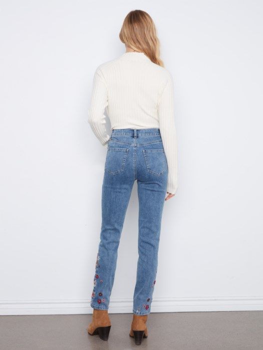 Rosy Floral Embroidered Jean