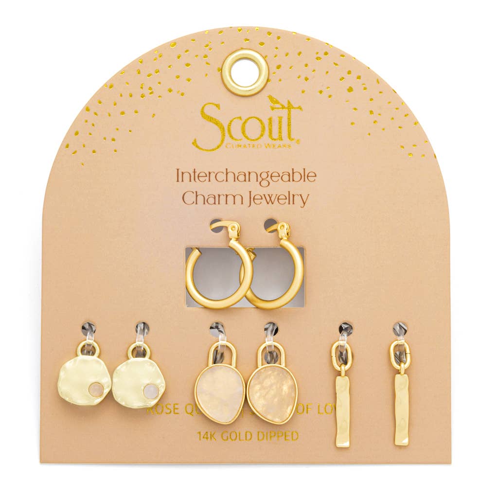 Interchangeable Charm Earring - Rose Quartz/Love/Gold