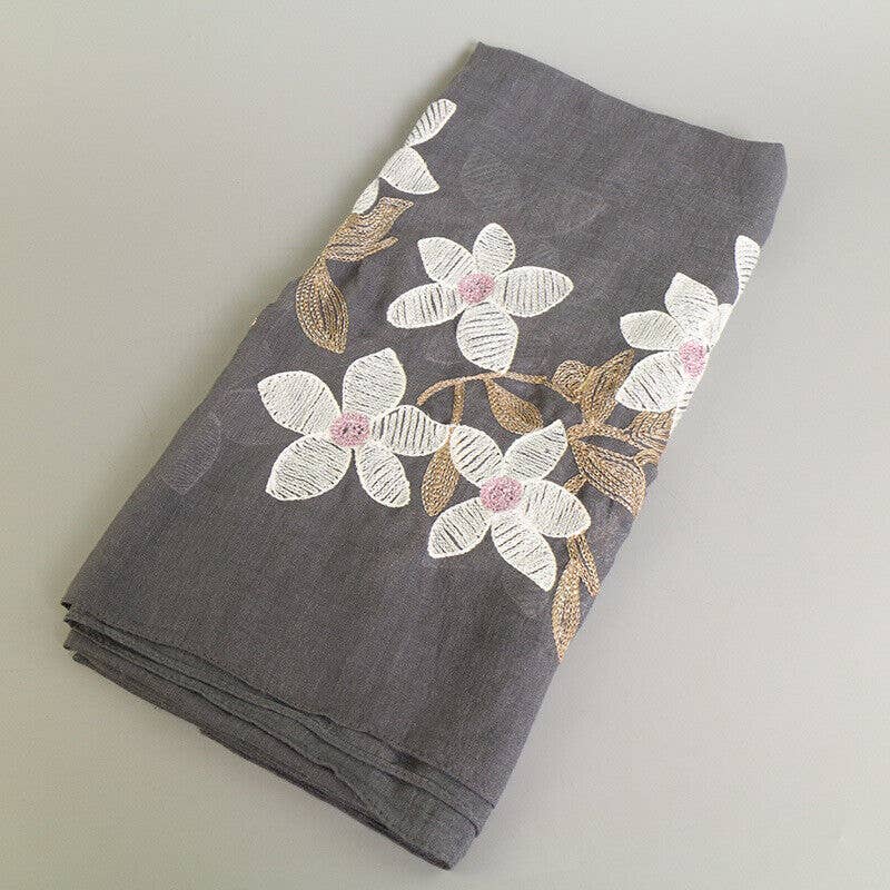 Gray Lily Embroidered Scarf