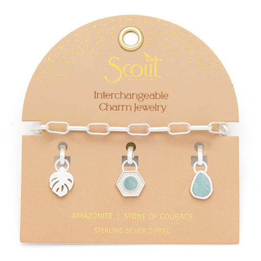 Interchangeable Charm Bracelet - Amazonite/Courage/Silver