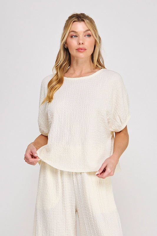 Textured SS Dolman Blouse