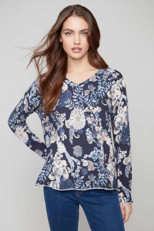 Floral V-Neck Sweater