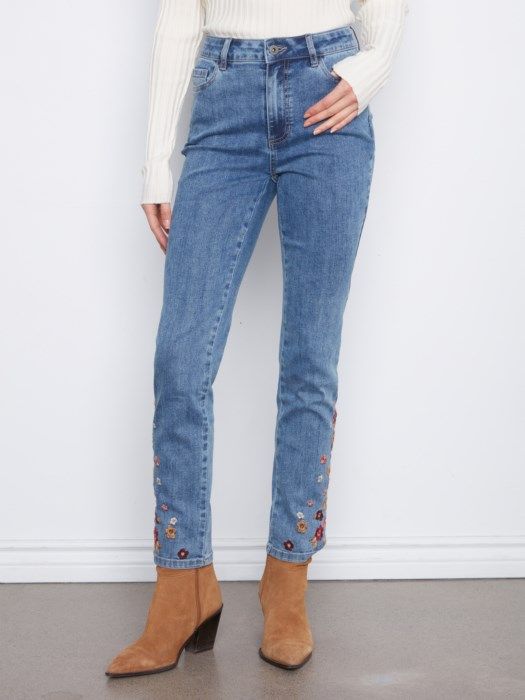 Rosy Floral Embroidered Jean