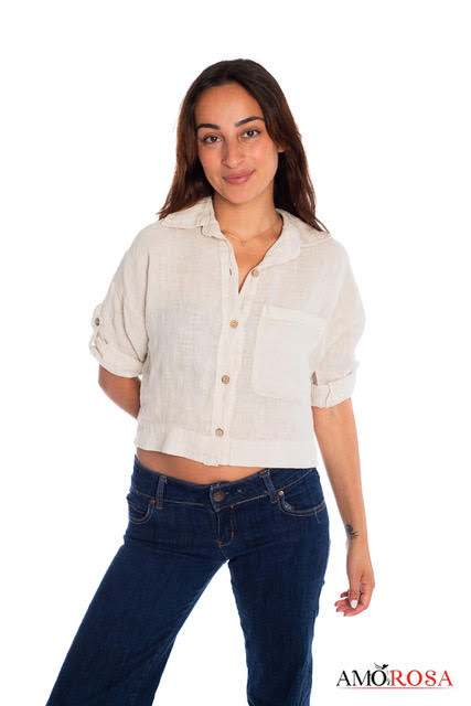 Crop Linen Camp Shirt
