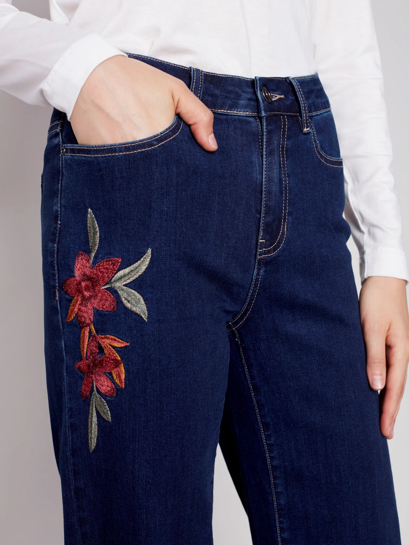 Aesthetic Floral Embroidered Flowers Pocket Jeans Casual Pants – sunifty
