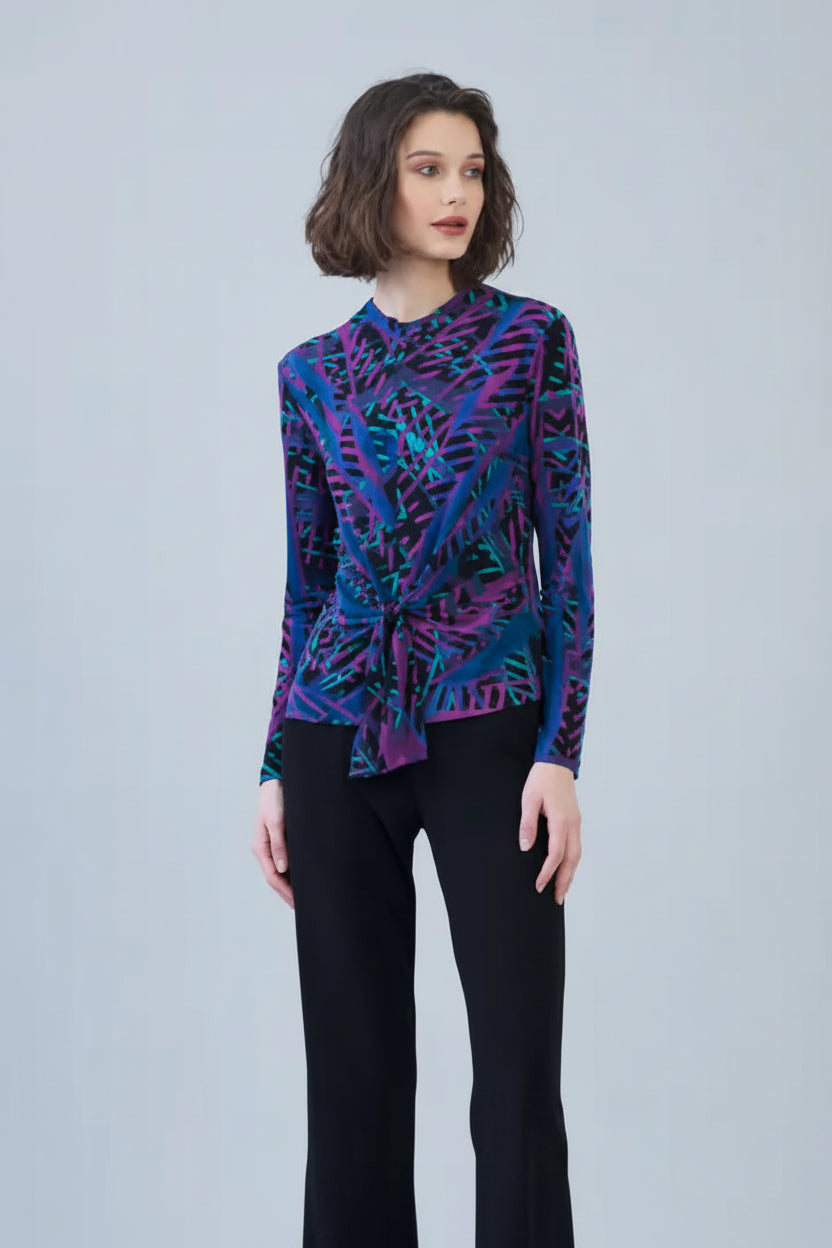 Track Stripe Front Tie Blouse