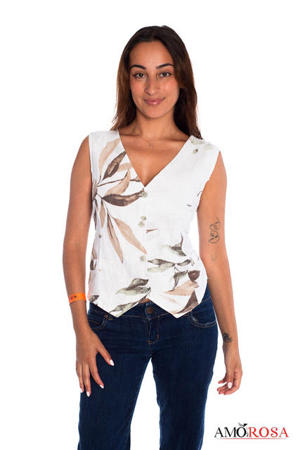 Leaf Printed Linen Vest