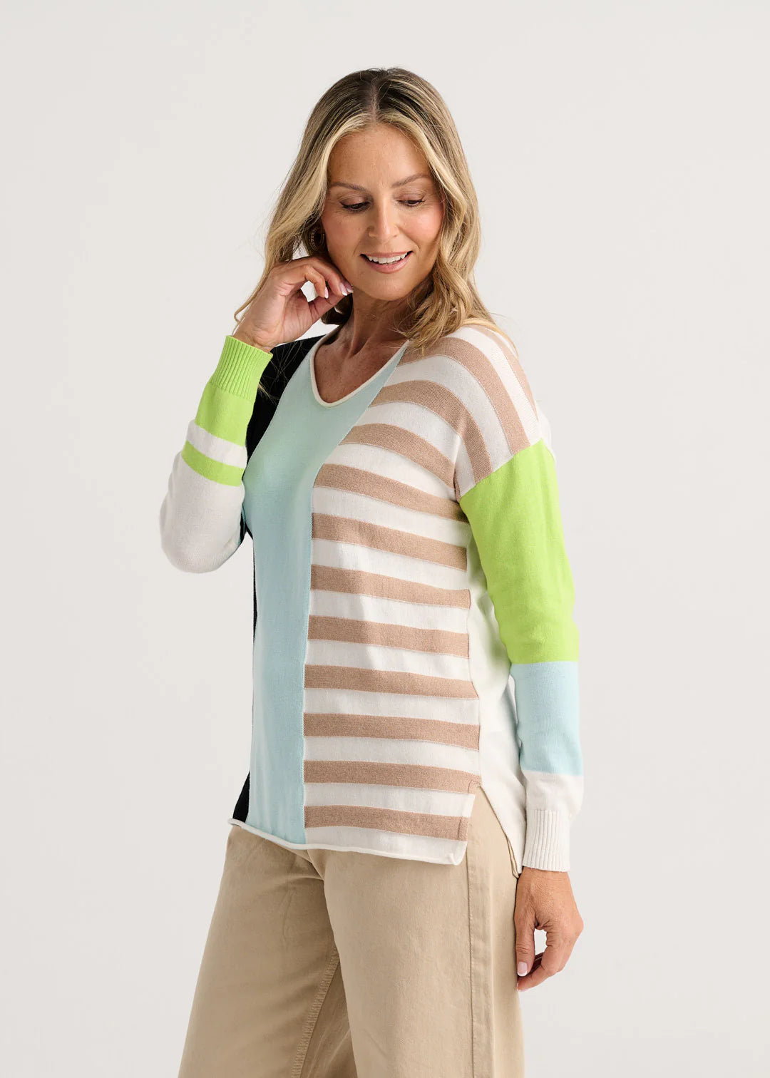 Mixed Stripe V-neck Sweater