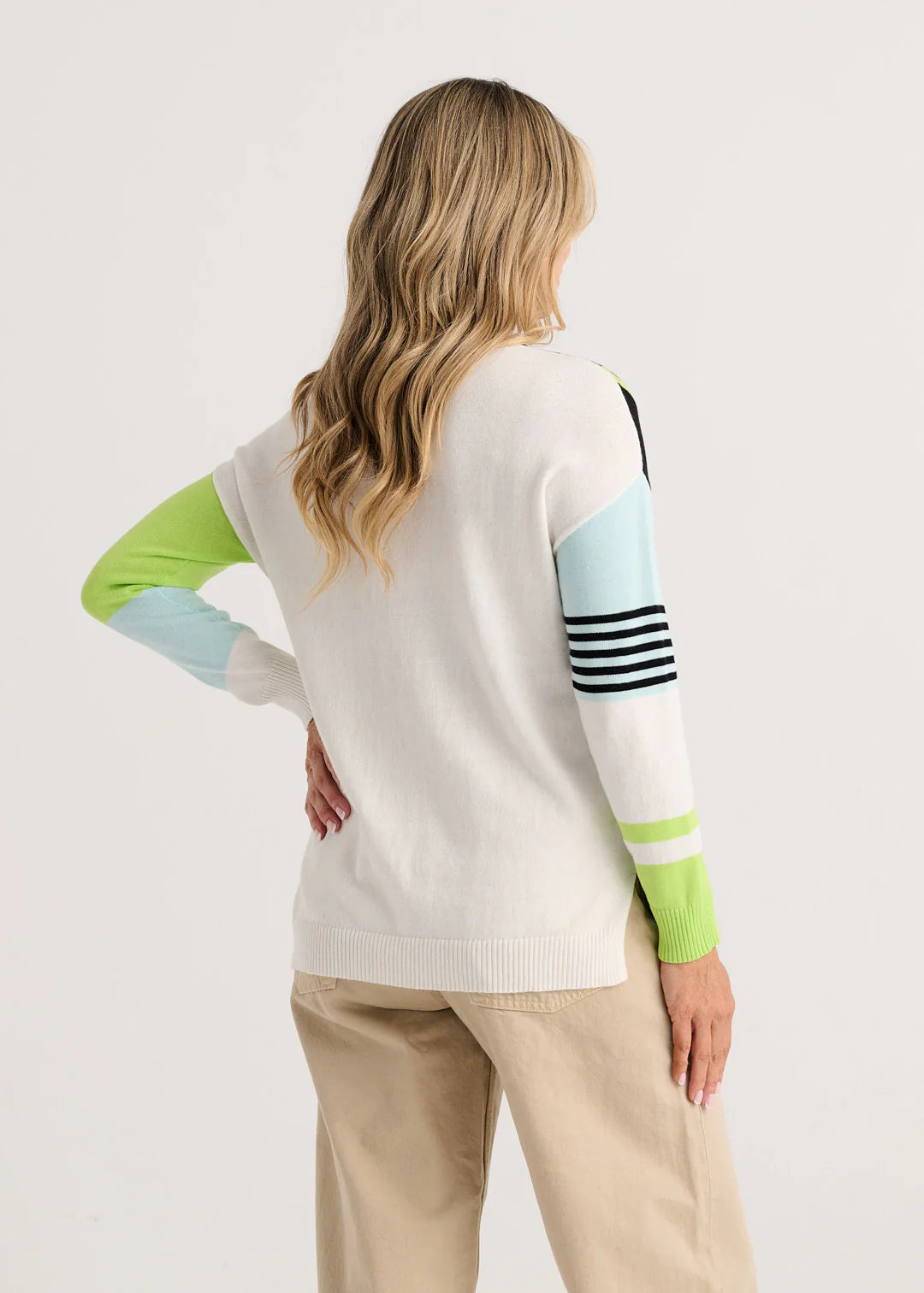 Mixed Stripe V-neck Sweater