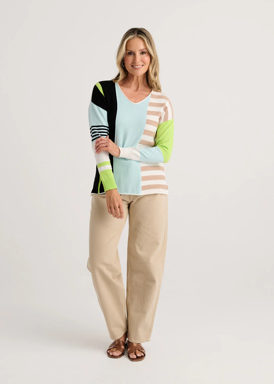 Mixed Stripe V-neck Sweater