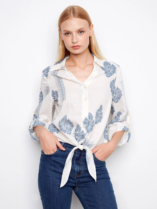 Floral Tie Front Blouse