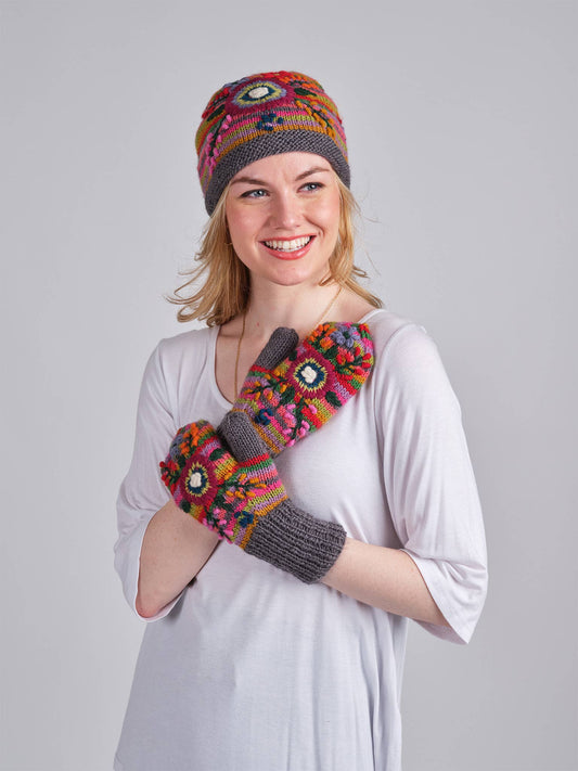 Peony Stripes Wool Hat, Handwarmer, or Mittens