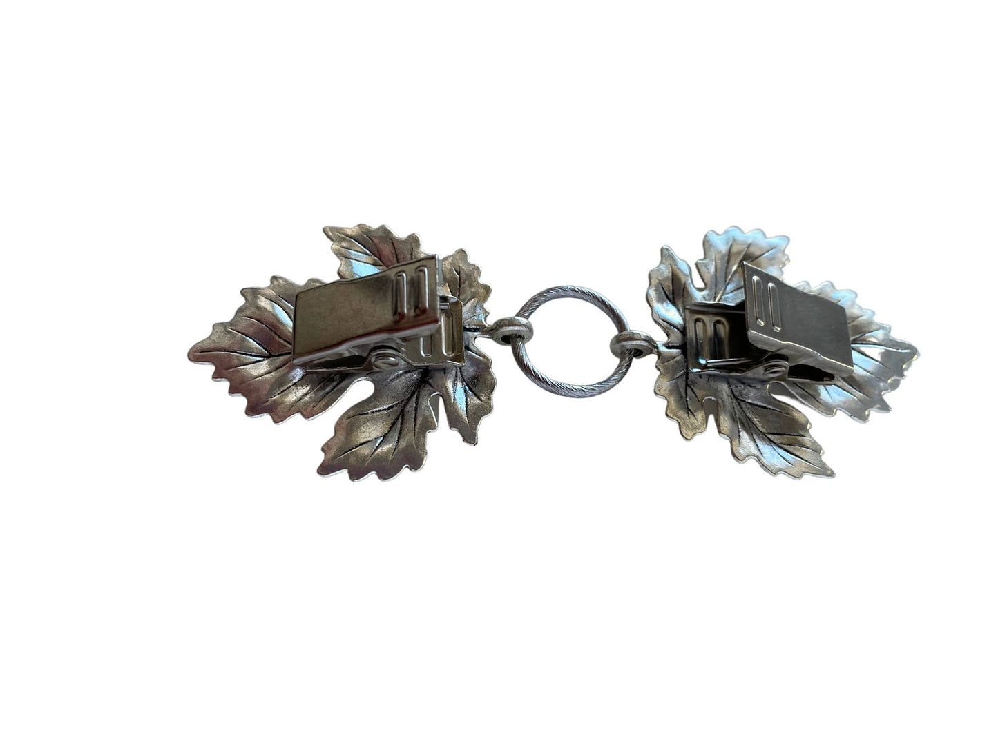 Cloak Clip - Silver Metal, Double Leaf Clothing Clasp
