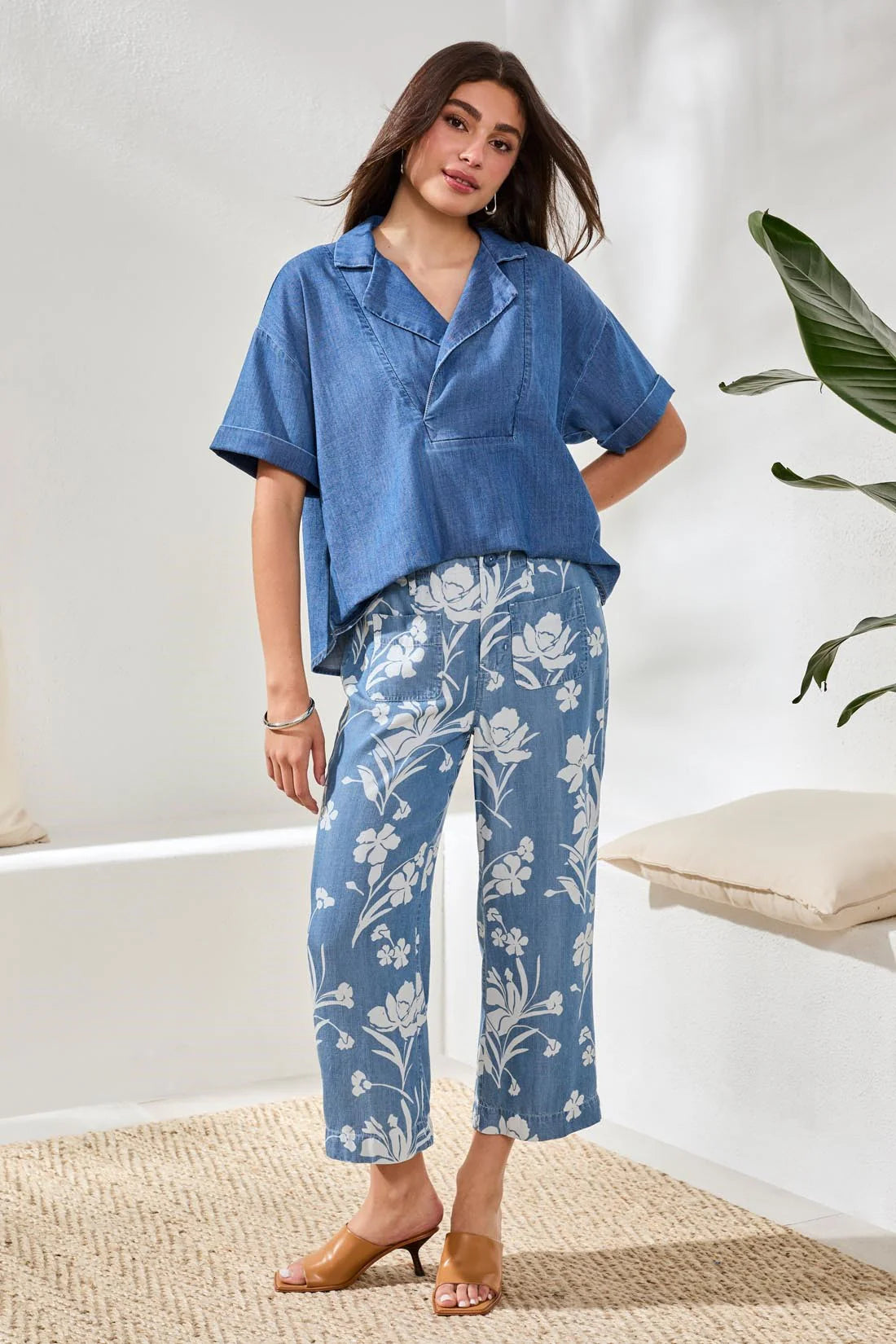 Printed Denim Wide Leg Pant