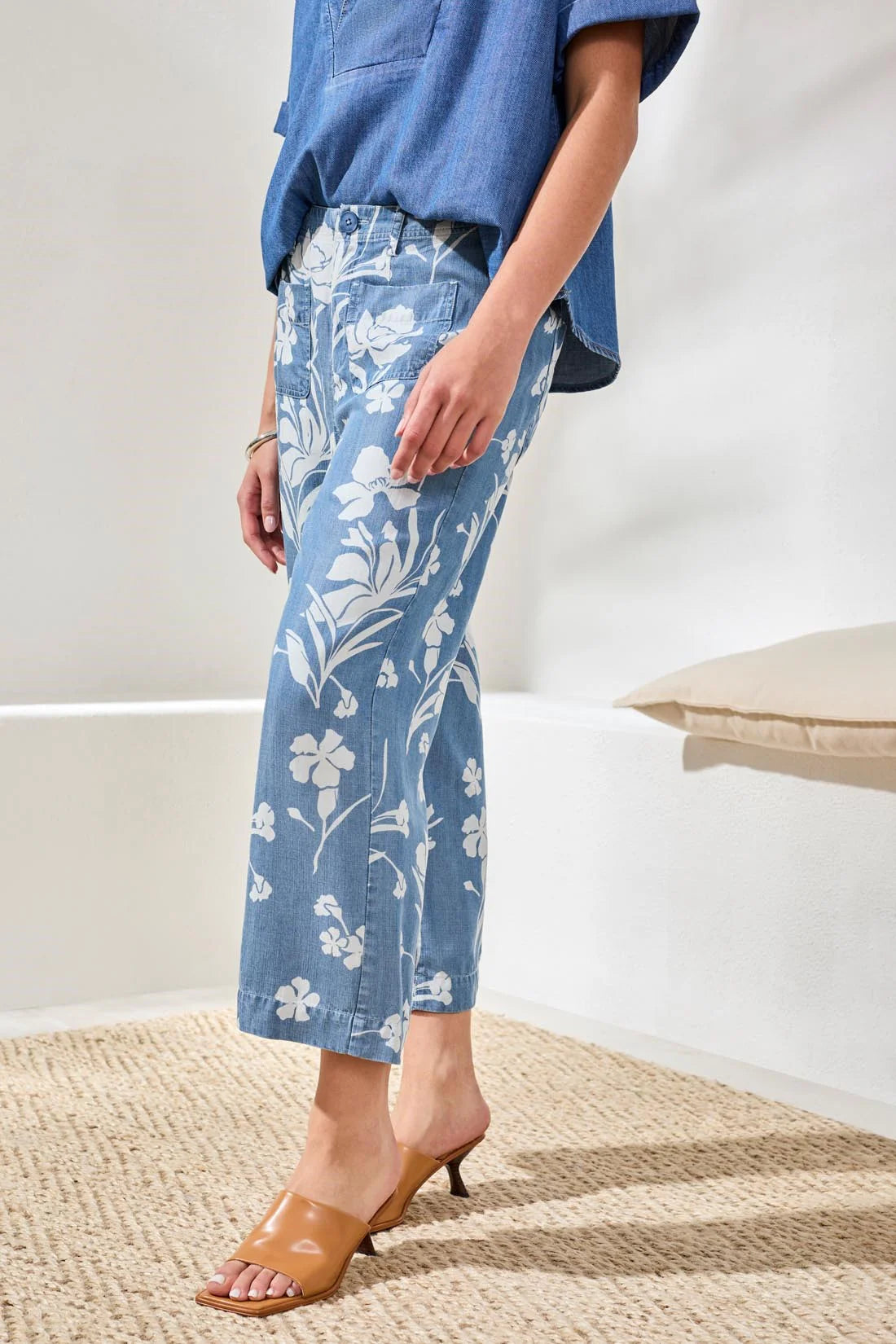 Printed Denim Wide Leg Pant