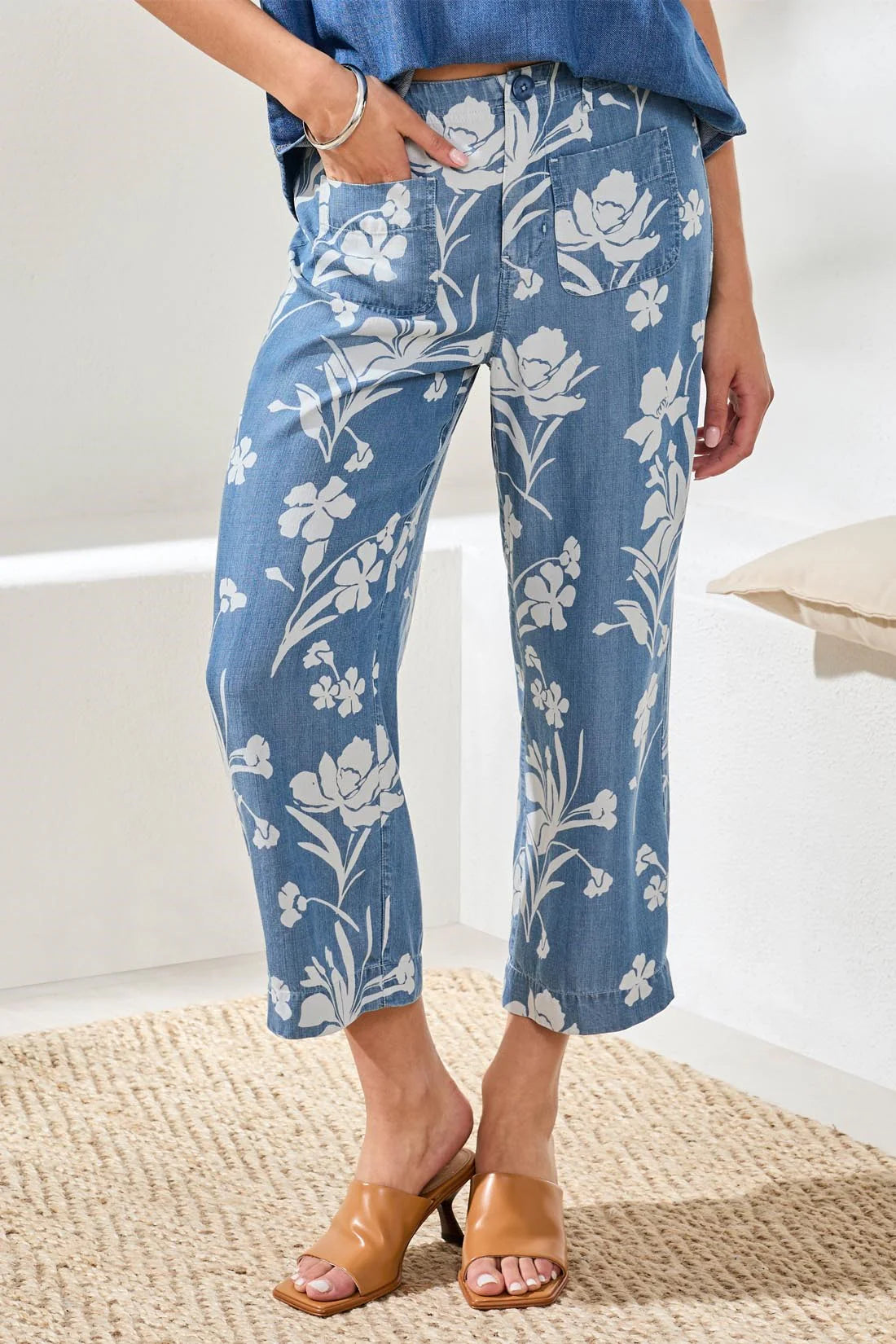 Printed Denim Wide Leg Pant