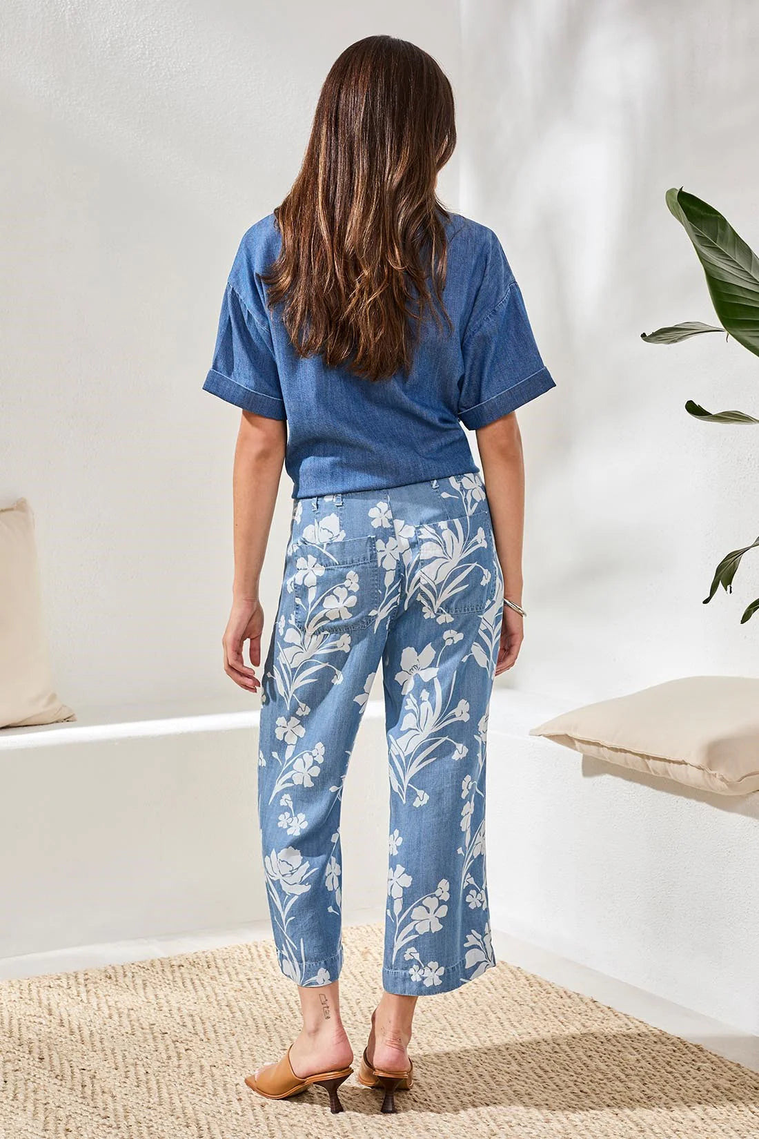 Printed Denim Wide Leg Pant