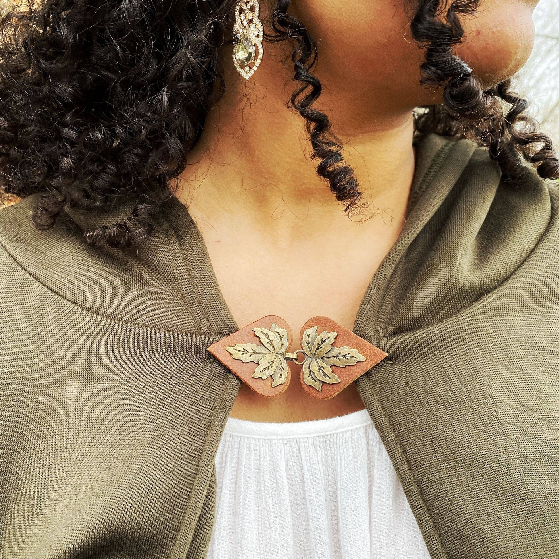 Dress Cinch Clip - Bronze Leaf on Brown Leather  AdornmentsNH – Adornments  & Creative Clothing