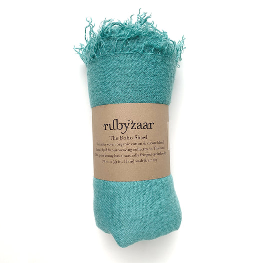 Viscose cotton bohemian eyelash fringe solid aquamarine  lightweight oblong scarf BY RUBYZAAR
