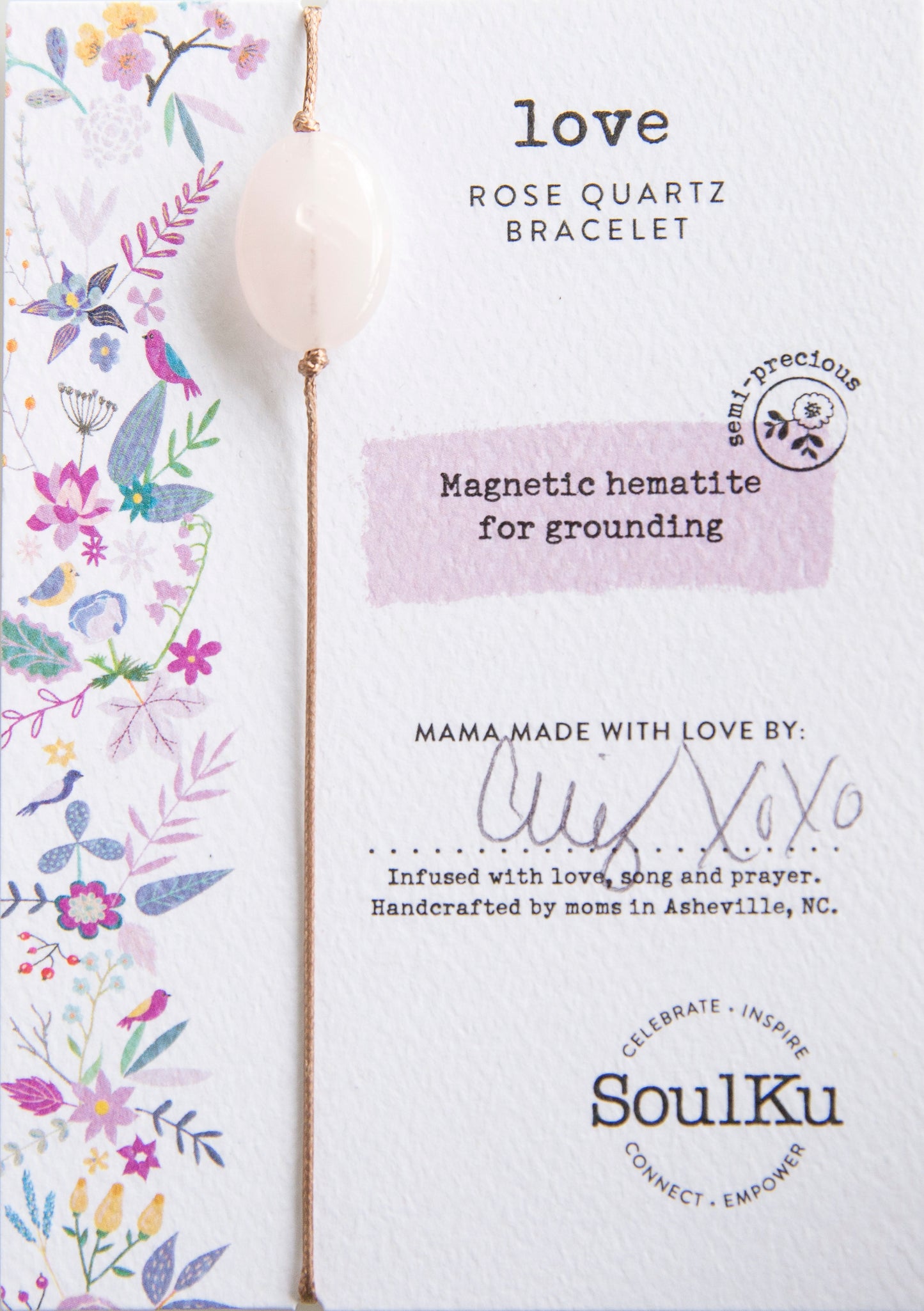 Rose Quartz Soulku adjustable nylon slide semi-precious stone hand made bracelet for girls women 
