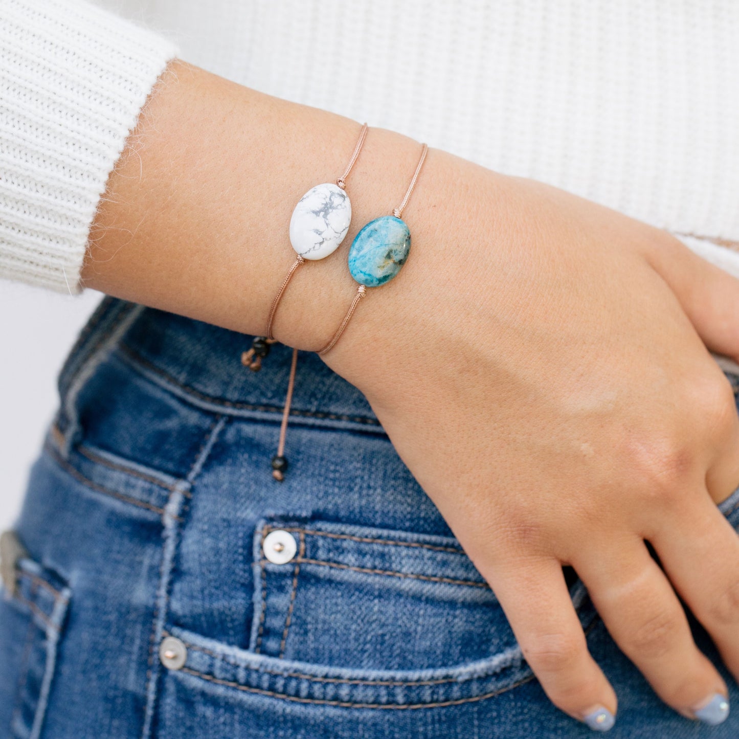 Soulku adjustable nylon slide semi-precious stone hand made bracelet for girls women 
