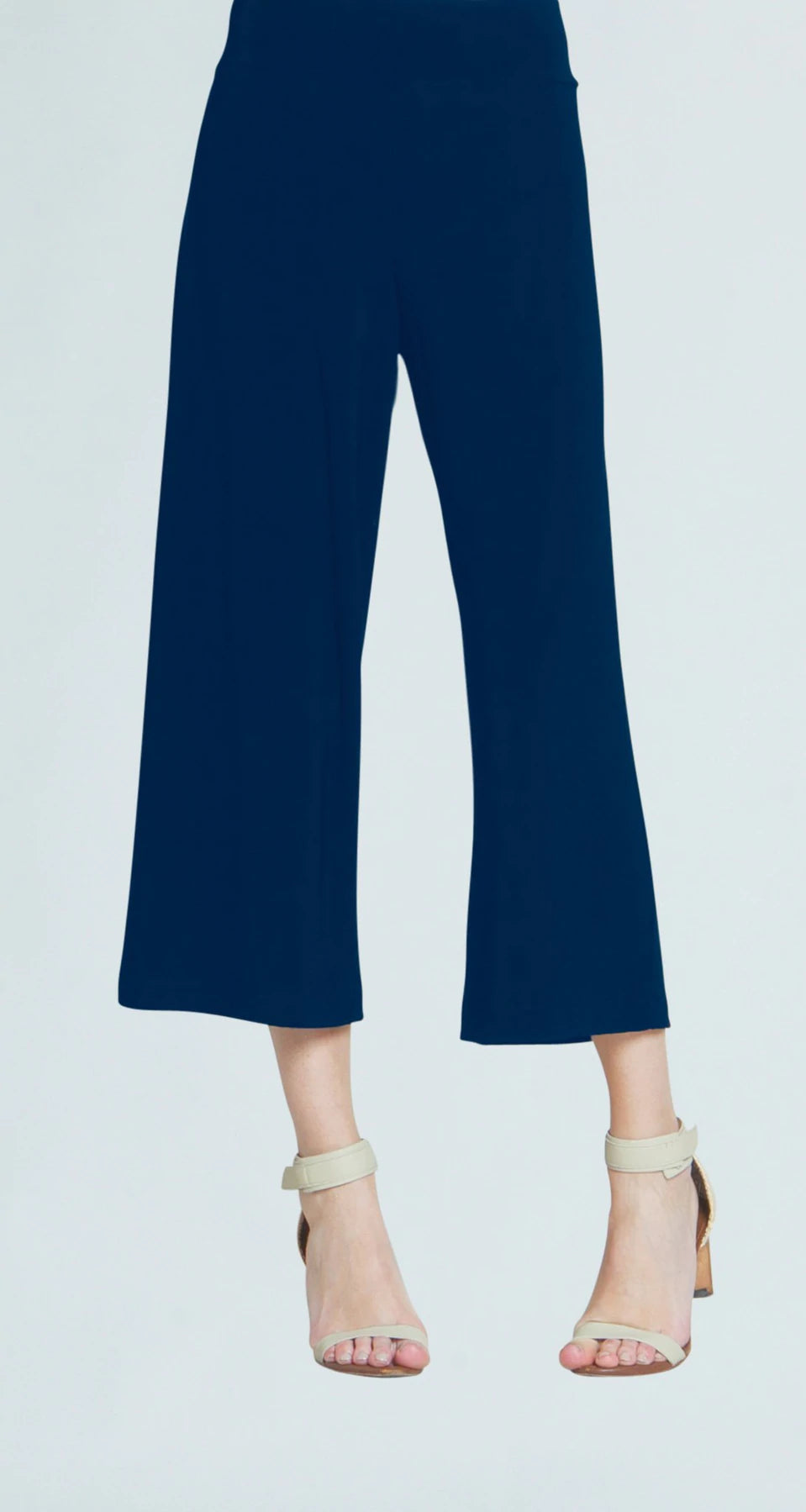 Color navy Gaucho Pant. Modern Pull-On Gaucho Pant Clara Sunwoo soft knit gaucho pant features a flattering wide-leg cropped hem and 3” pull-on soft waistband, calf-length pants designed to naturally flow against the body. ﻿Made in USA.