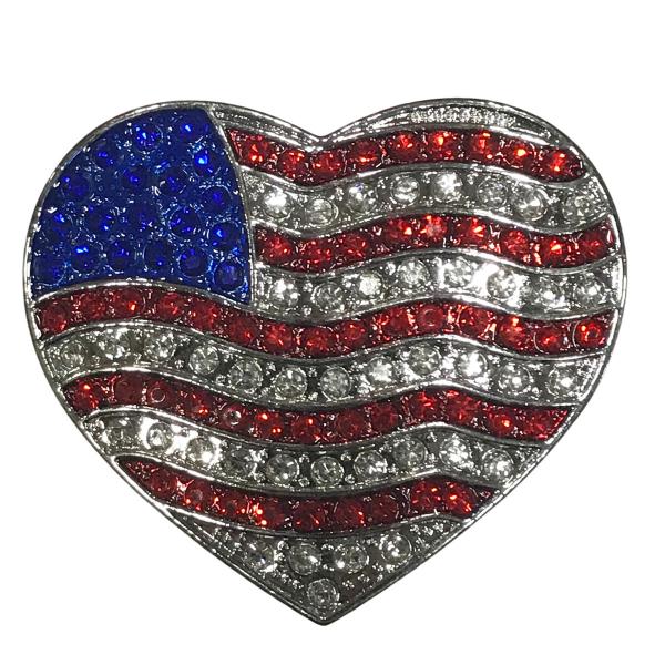 USA flag sparkle heart shape. Magnetic Brooch for Scarves Artistic Sculptural shapes add a personality to absolutely anything you wish to put your stamp on! The Super Strong Magnet is enough for a jacket lapel! Use to hold a sarong or cardigan together.  Great to adorn a hat or to hold a scarf in place with Fabric Safe Magnet.