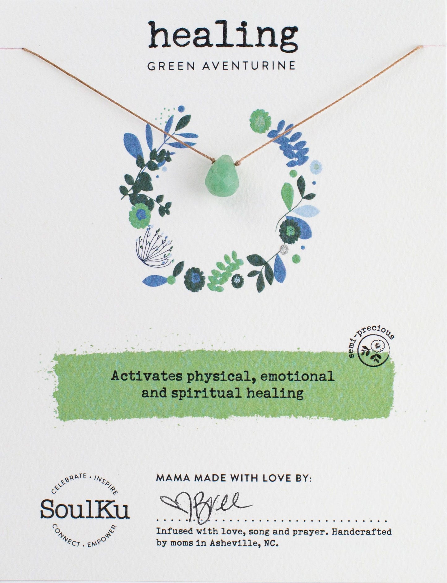Green Aventurine Soulku Soul - Full Teardrop Necklace adjustable nylon cord necklace semi-precious stone birthstone hand made in USA for girls women 
