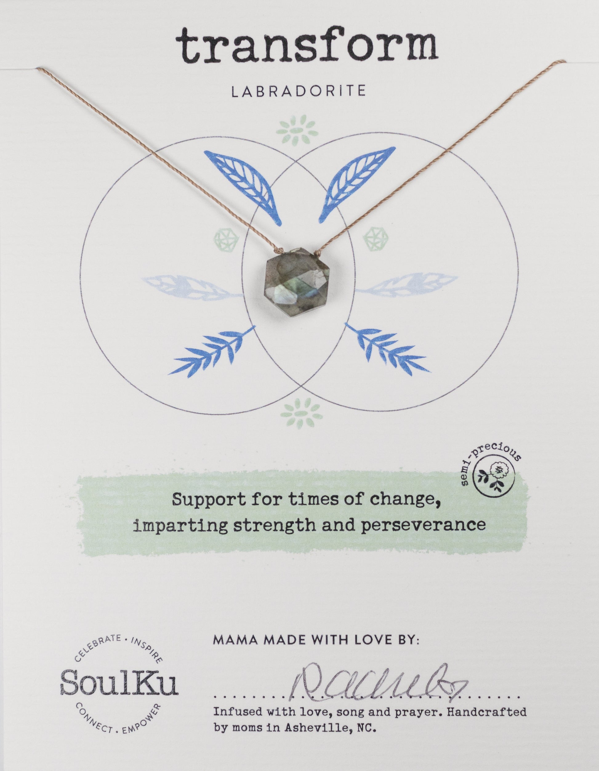 Labradorite Soulku Sacred Geometry Necklace adjustable nylon cord necklace semi-precious stone birthstone hand made in USA for girls women 