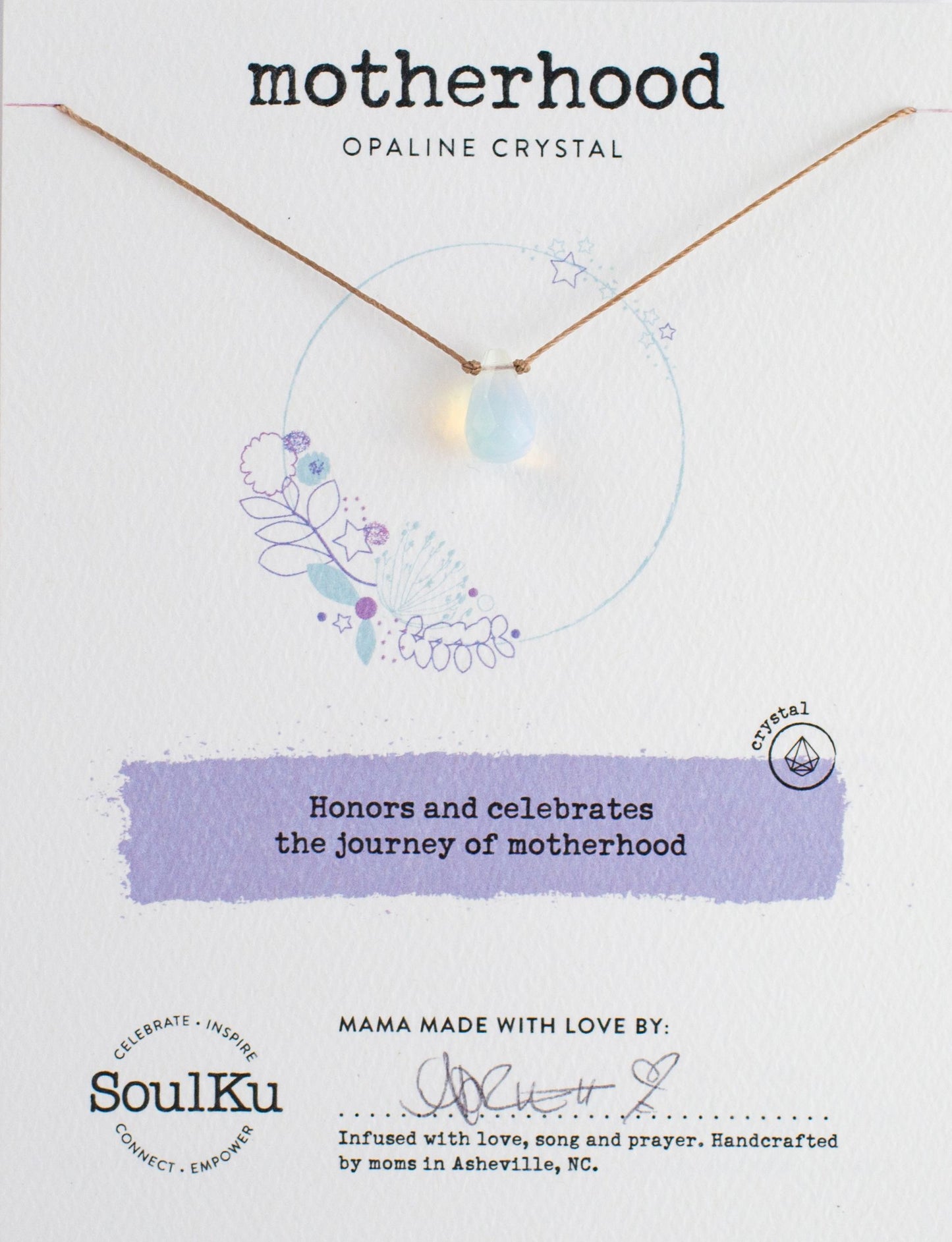 Opaline Soulku Soul Shine Teardrop Necklace adjustable nylon cord necklace semi-precious stone birthstone hand made in USA for girls women 