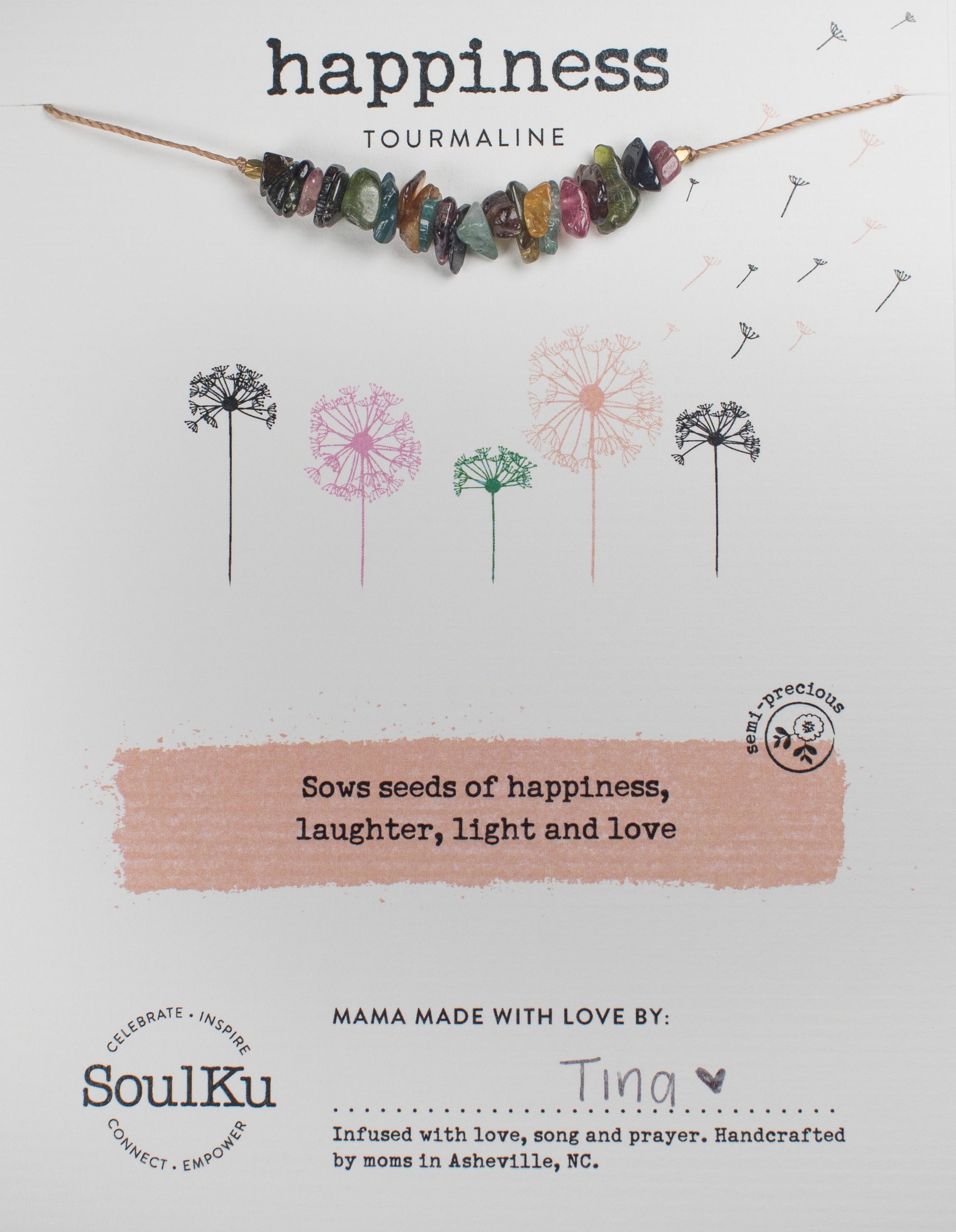 Tourmaline Seed Bead Necklace Soulku adjustable nylon cord necklace semi-precious stone birthstone hand made in USA for girls women 