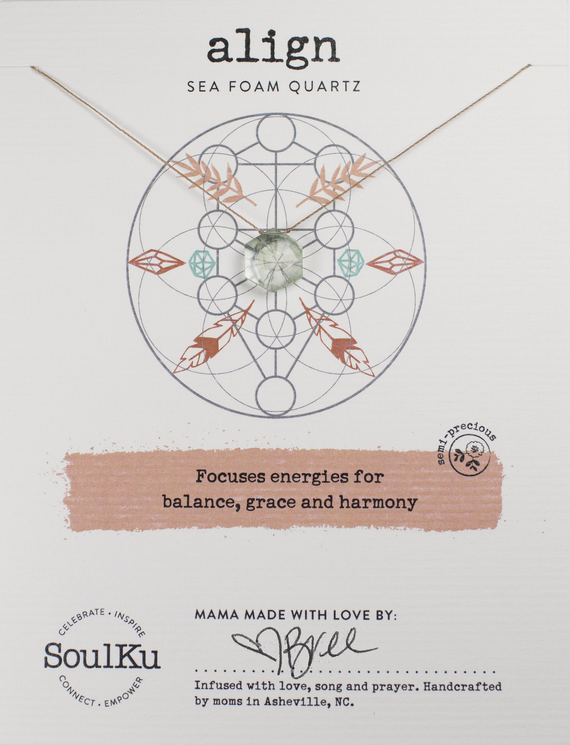 Sea Foam Quartz Soulku Sacred Geometry Necklace adjustable nylon cord necklace semi-precious stone birthstone hand made in USA for girls women 
