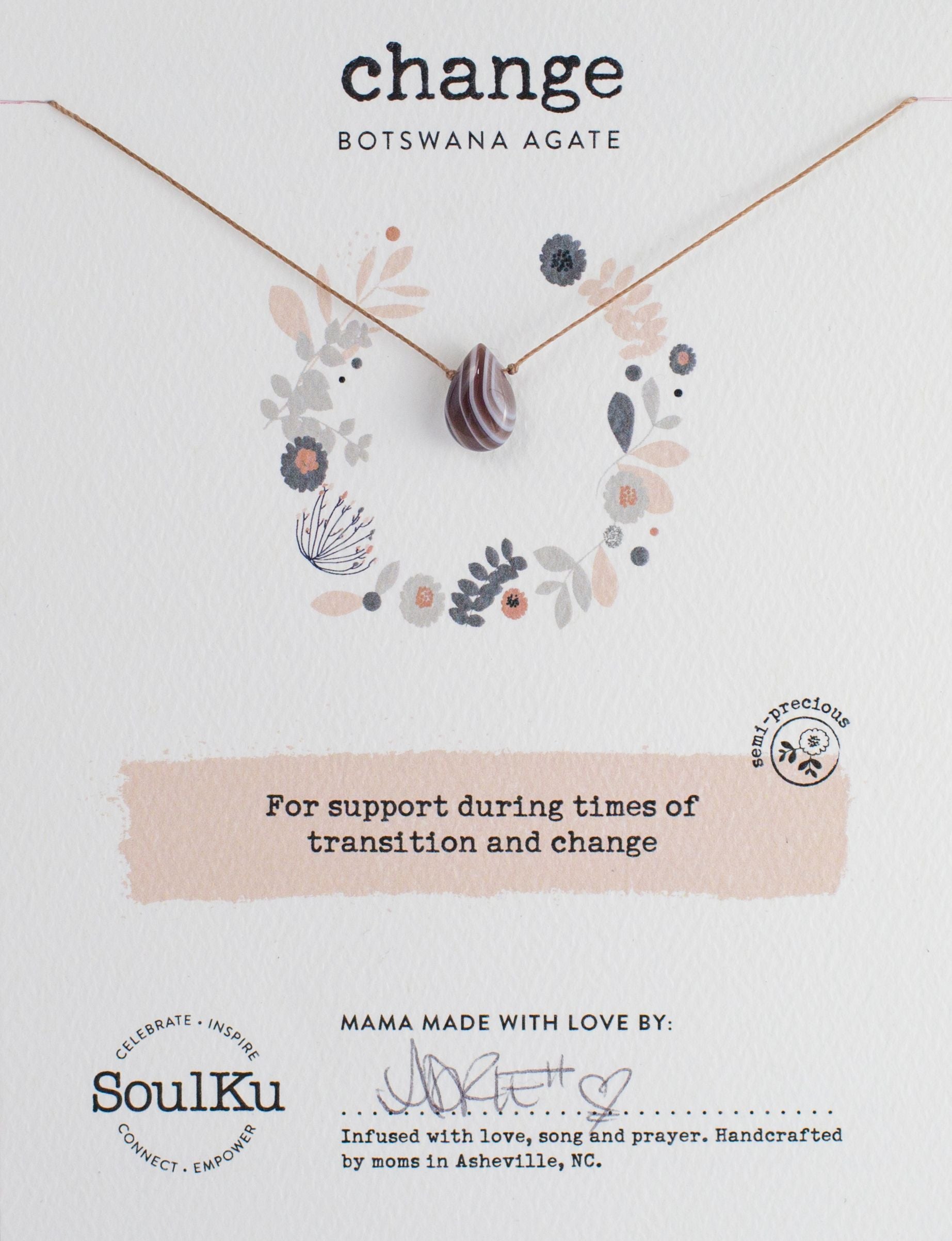 Botswana Agate Soulku Soul - Full Teardrop Necklace adjustable nylon cord necklace semi-precious stone birthstone hand made in USA for girls women 