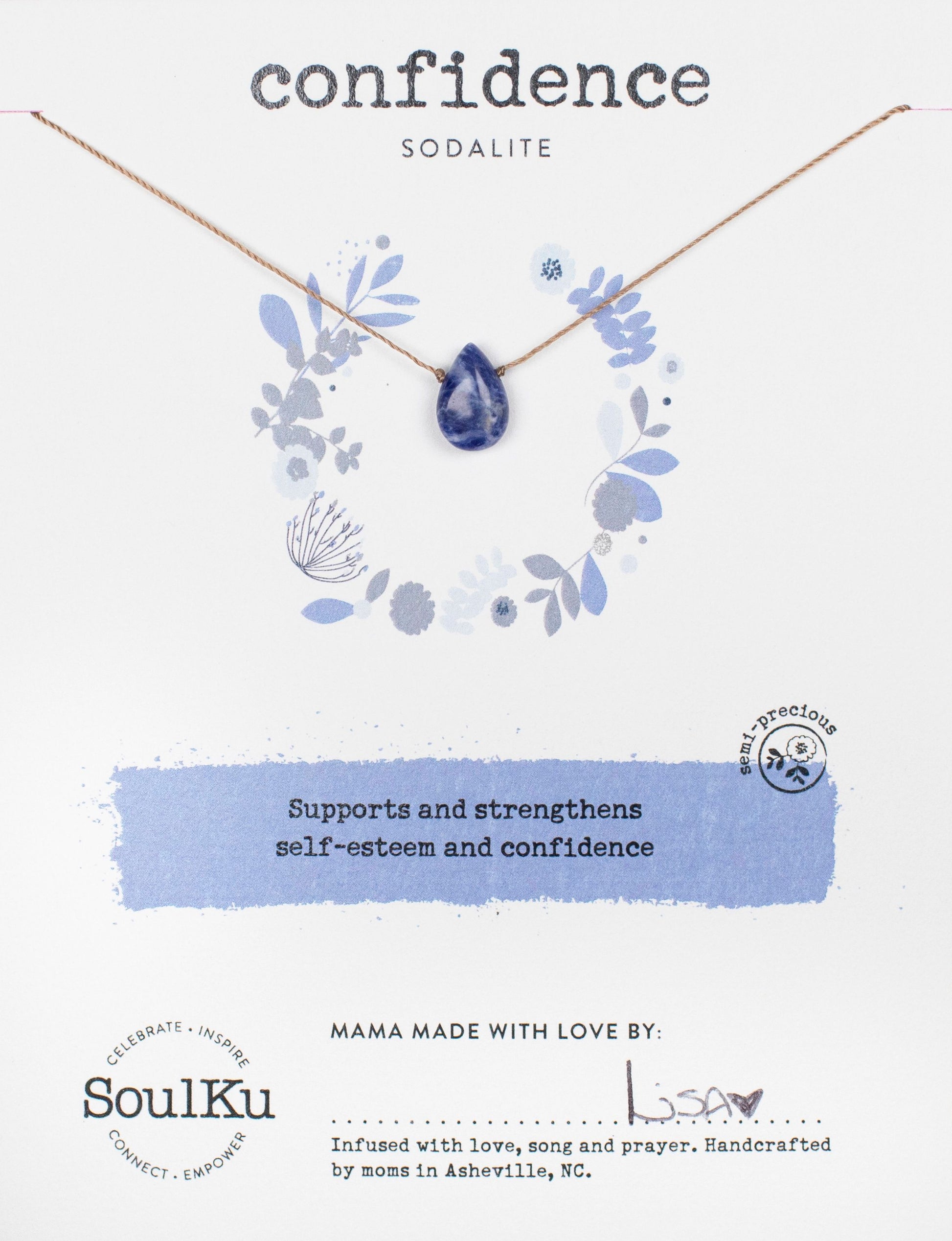 Sodalite Soulku Soul - Full Teardrop Necklace adjustable nylon cord necklace semi-precious stone birthstone hand made in USA for girls women 