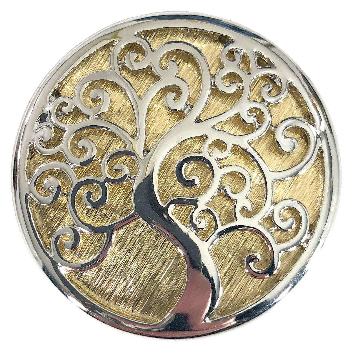 Two Tone Gold and silver tree of life. Magnetic Brooch for Scarves Artistic Sculptural shapes add a personality to absolutely anything you wish to put your stamp on! The Super Strong Magnet is enough for a jacket lapel! Use to hold a sarong or cardigan together.  Great to adorn a hat or to hold a scarf in place with Fabric Safe Magnet.